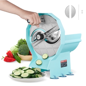 VEVOR Manual Vegetable Fruit Slicer, 0-0.5"/0-12mm Thickness Adjustable Commercial Slicer Machine, Double Feed Ports, Stainless Steel Blade Food Cutter Slicing Machine for Cucumber