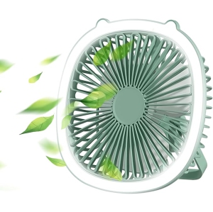 YOULIGHTS Mini Fan, Portable Desktop Cooling Fan with LED Light USB Rechargeable Air Conditioner Cooler 360° Rotation Adjustable (Green)