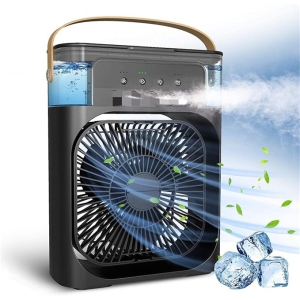 YOULIGHTS Five-hole Ice and Humidification Portable Fan, USB Electric Fan, LED Night Light, Water Mist Fun 3-in-1 Home Air Humidifier(Black