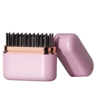 Pink Cordless hair straightener - pocket size, hair straightening comb, mini portable hair straightener, USB rechargeable, LCD display, suitable for home, travel and outdoor use.