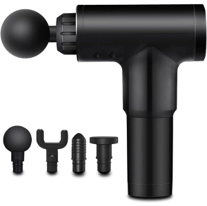 Fascia Gun Deep Muscle Relaxation Massage Gun Fascia Massage Gun for Pain Relief Neck and Back Impact Massager with 6 Levels and 4 Massage Heads (Color: Black)