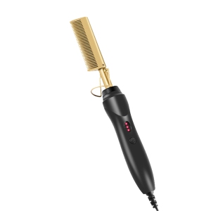Hair Straightener - Women's Ceramic Hot Comb Straightener Men's Beard Straightener Electric Hot Comb Pressing Comb (Gold AU)