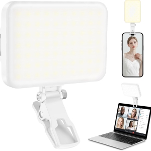 60 LED Portable Selfie Light Video Conference Lighting with Clip & Camera Tripod Adapter Rechargeable 2200mAh CRI 97+, 9 Light Modes for Phone iPhone Webcam Laptop Photo Makeup