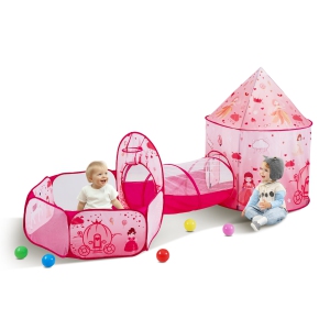 VEVOR 3 in 1 Kids Play Tent with Tunnel for Girls, Princes, Boys, Babies and Toddlers, Indoor/Outdoor Pop Up Playhouse with Carrying Bag & Banding Straps , Magenta Color