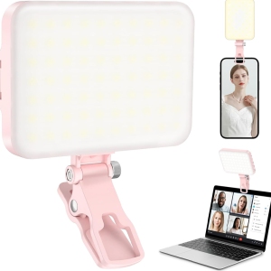 60 LED Portable Selfie Light Video Conference Lighting with Clip & Camera Tripod Adapter Rechargeable 2200mAh CRI 97+, 9 Light Modes for Phone iPhone Webcam Laptop Photo Makeup