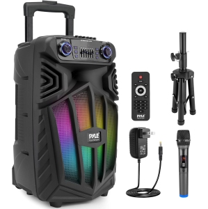 Pyle 1680W Portable Bluetooth PA Speaker - 15" Rechargeable Outdoor Karaoke Party Speaker, Audio System w/Wireless Mic and Wheels, TWS, Party Lights, LED Display, 6.5mm Mic Input
