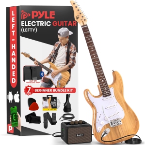 Pyle Full Size Left Handed Electric Guitar Kit with 5W Amplifier, Gig Bag, Picks, Spare Strings, and Strap, ST-Style Beginner Guitar Bundle with 22 Frets, Paulownia Wood Body