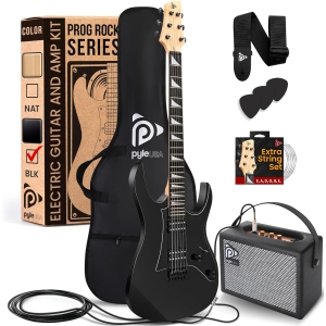 Pyle Prog Rock EG Series Electric Guitar with Amp Kit, 39" Full Size with Dual Humbucker Pickups, Low Profile Neck and Solid Paulownia Body, Premium Accessory Kit Included
