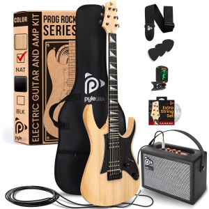 Pyle Prog Rock EG Series Electric Guitar with Amp Kit, 39" Full Size with Dual Humbucker Pickups, Low Profile Neck and Solid Paulownia Body, Premium Accessory Kit Included