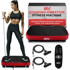 Hurtle Fitness Vibration Platform Machine Home Gym Whole Body Shaker Exercise Machine Workout Trainer Fast Weight Loss w/Resistance Bands Easy Carry Wheel Remote Adjustable Speed