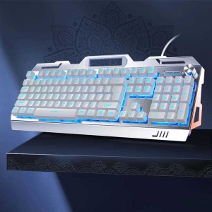 Mechanical feel metal wired keyboard black rainbow light-wired [single keyboard (white)]