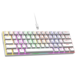 Mechanical Keyboard 61-key Blue Switch-White-Rainbow Light-ABS Keycaps-Wired