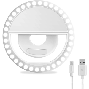 Selfie Ring Light, Rechargeable Portable Clip-on Selfie Fill Light with 36 LED for iPhone/Android Smart Phone Photography, Camera Video, Girl Makes up (White)