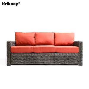 Krikacy 3-Seater Rattan Sofa, Wide Seat, All-Weather Handwoven Furniture for Garden/Porch, Red