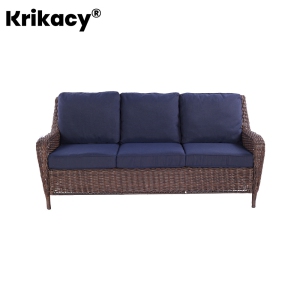 Krikacy 3-Seater Rattan Sofa, All-Weather Handwoven Furniture for Porch/Deck, Blue