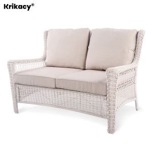 Krikacy 2-Seater Rattan Sofa, All-Weather Handwoven Furniture for Porch/Deck/Backyard, Beige