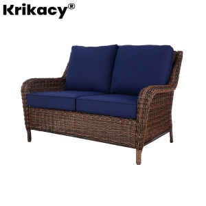 Krikacy 2-Seater Rattan Sofa, All-Weather Handwoven Furniture for Porch/Deck, Blue