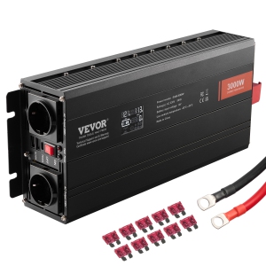 VEVOR 3000Watt Modified Sine Wave Inverter, DC 12V to AC 120V LCD Display Power Inverter with 3 AC Outlets 2 USB Port 1 Type-C Port 10 Spare Fuses, CE FCC Certified