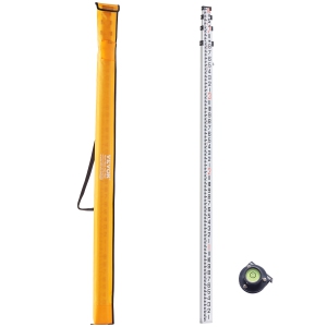 VEVOR 14-Feet/8ths Aluminum Grade Rod, 4 Sections Telescopic Measuring Rod, Double-Sided Scale 1/8in Leveling Rod Stick, Aluminum Alloy Survey Rod w/ Bubble Level & Carrying Bag
