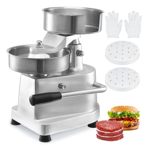VEVOR 150mm/6inch Commercial Burger Patty Maker, Heavy Duty Food-Grade Stainless Steel Bowl Burger Press Machine, Kitchen Meat Forming Processor with 1000 Pcs Patty Papers