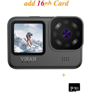 Gray Mini Camera Dual Color Screen Waterproof Anti-Shake Sports Camera with 16GB Card - Auto Cycle, Waterproof, Built-in Microphone