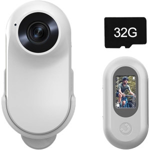 white Mini HD 1080p Action Camera with 32GB Memory Card – One-touch Recording, Ultra-portable, Suitable for Outdoor Use Thumb Action Camera Recorder Camera