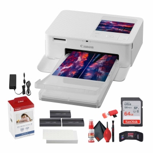 Canon SELPHY CP1500 Photo Printer (White) + Canon Color Ink and Paper Set + More Bundle