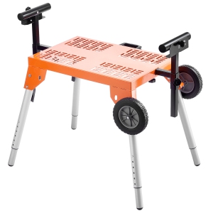 VEVOR 330lbs Load Capacity Miter Saw Stand with Tabletop and Wheels, Steel Collapsible Rolling Stand for Miter Saw, Adjustable Height and Length, Portable Compact Miter Saw Stand
