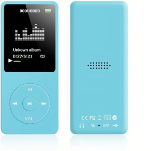 MP3/MP4 player, 1.8-inch HD screen, MP3 music player, FM radio, headphones, portable audio player with recording, picture browsing and e-book playback functions (light blue 32GB)