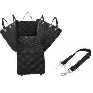 Dog car Seat Covers of Back Seat Cars/Trucks/SUV-Universal Size Waterproof,Hammock Style,Side Flaps, Non-Slip With one Dog car Seat Belt