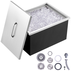 VEVOR 20"L x 14"W x 12"H Drop in Ice Chest, Stainless Steel Ice Cooler, Commercial Ice Bin with Cover, 40 qt Outdoor Kitchen Ice Bar, Drain-pipe and Drain Plug Included