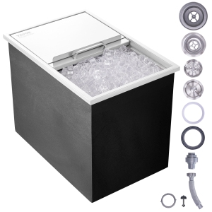 VEVOR 27"L x 18"W x 21"H Drop in Ice Chest, Stainless Steel Ice Cooler, Commercial Ice Bin with Sliding Cover, 40.9 qt Outdoor Kitchen Ice Bar, Drain-pipe and Drain Plug Included