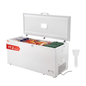 VEVOR 17.2 cu.ft / 488 L Chest Freezer, Large Deep Freezer & 4 Removable Baskets,Freestanding Top Open Door Commercial Chest Freezers,7-Level Adjustable Temp,LED Lighting,6 Wheels