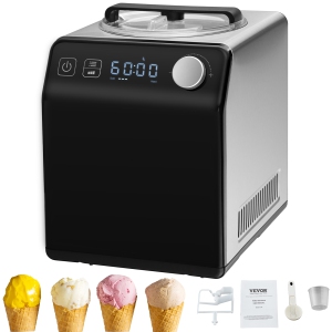 VEVOR 2 Quart Upright Automatic Ice Cream Maker with Built-in Compressor, No Pre-freezing Fruit Yogurt Machine, Stainless Steel Electric Sorbet Maker, 4 Modes Gelato Maker