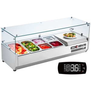 VEVOR 135 W Refrigerated Condiment Prep Station, Countertop Refrigerated Condiment Station, with 2 1/3 Pans & 4 1/6 Pans, 304 Stainless Body and PC Lid, Sandwich Prep Table ,ETL