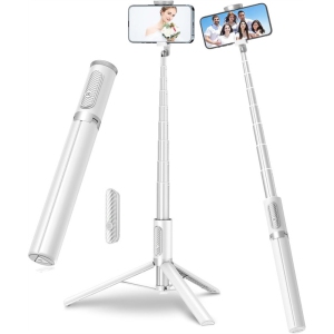 YOULIGHTS 67" Travel Tripod,Selfie Stick,All-in-1 Phone Stand with Integrated Wireless Remote,Lightweight and Portable,Extendable for iPhone and Android(White)