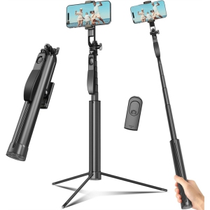 YOULIGHTS Selfie Stick Travel Tripod for Cell Phone with Remote Control and Phone Holder, Extendable Selfie Stick for iPhone, iPhone Tripod for Video Recording, 72 Inch, Black