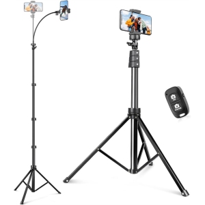 YOULIGHTS 88" Phone Tripod, Selfie Stick Tripod with 14.95" Flexible Gooseneck, Overhead Cell Phone Stand for Video Recording, Photography, Compatible with Phone, Camera