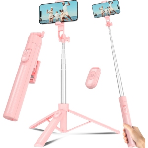 YOULIGHTS Selfie Stick Travel Tripod for Cell Phone with Remote Control and Phone Holder, Extendable Selfie Stick for iPhone, iPhone Tripod for Video Recording, 63 Inch, Pink