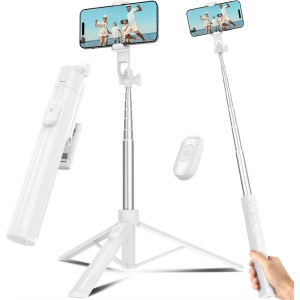 YOULIGHTS Selfie Stick Travel Tripod for Cell Phone with Remote Control and Phone Holder, Extendable Selfie Stick for iPhone, iPhone Tripod for Video Recording, 63 Inch, White