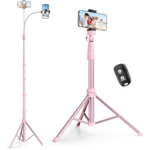 YOULIGHTS 88" Phone Tripod & Selfie Stick, Extendable Cell Phone Tripod Stand with Wireless Remote and Phone Holder, Pink
