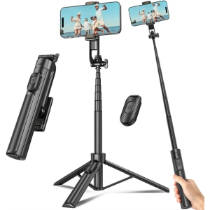 YOULIGHTS Selfie Stick Travel Tripod for Cell Phone with Remote Control and Phone Holder, Extendable Selfie Stick for iPhone, iPhone Tripod for Video Recording, 50 Inch, Black