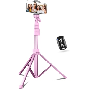 YOULIGHTS 62" Phone Tripod & Selfie Stick, Extendable Cell Phone Tripod Stand with Wireless Remote and Phone Holder, Compatible with iPhone Android Phone, Camera(Pink)