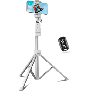 YOULIGHTS 67" Phone Tripod & Selfie Stick, Extendable Cell Phone Tripod Stand with Wireless Remote and Phone Holder, Compatible with iPhone Android Phone, Camera (Silver)