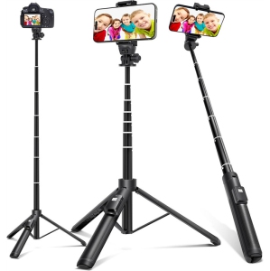 YOULIGHTS 62 inches Extendable Selfie Stick Tripod with Wireless Remote & Phone Holder, Portable Aluminum Alloy 3 in 1 Stand for Group Photos, Vlogging & Travel