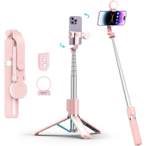 YOULIGHTS Selfie Stick with Rechargeable Remote and Light, Tripod for iPhone, Cell Phone Stand for Video Recording, Portable Travel Essentials Smartphone Mount Holder