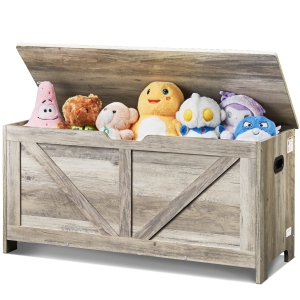 VEVOR Wooden Toy Chest for Kids, Toddler Toy Storage Box with Flip-Top Lid and Safety Hinge, 38.98 x 15.55 x 18.9" Large Kids Storage Bench for Playroom, Bedroom or Entryway, Gray