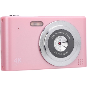 Pink 4K Retro Travel Camera, 32GB Memory + Card Reader – Multi-mode Shooting, Built-in Flash, HD Retro CCD