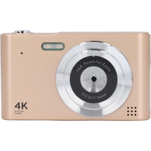 Gold 4K Retro Travel Camera, 32GB Memory + Card Reader – Multi-mode Shooting, Built-in Flash, HD Retro CCD