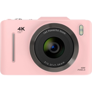 Pink HD digital camera (no card) – 48 megapixels, 1080P, five-axis image stabilization, macro mode, CCD digital camera, high-value zoom camera